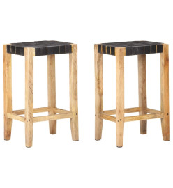 Tabourets de bar lot de 2 noir cuir véritable 75 cm