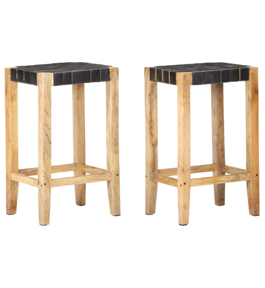 Tabourets de bar lot de 2 noir cuir véritable 75 cm