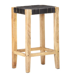 Tabourets de bar lot de 2 noir cuir véritable 75 cm