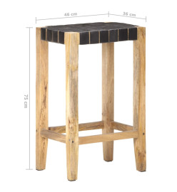 Tabourets de bar lot de 2 noir cuir véritable 75 cm