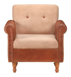 Fauteuil Marron Cuir véritable et toile