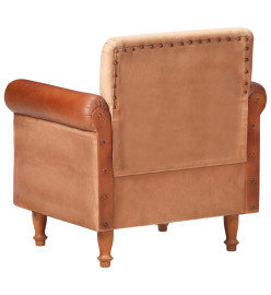 Fauteuil Marron Cuir véritable et toile