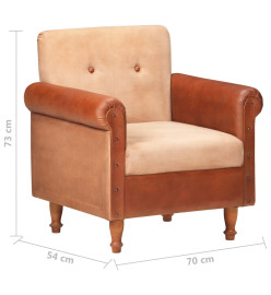 Fauteuil Marron Cuir véritable et toile