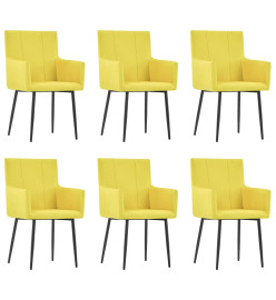 Chaises à manger avec accoudoirs lot de 6 jaune tissu