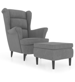 Fauteuil à oreilles avec tabouret gris clair velours