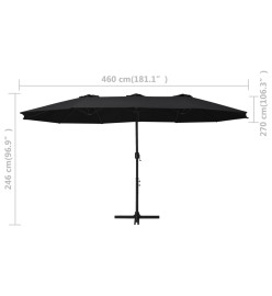 Parasol d'extérieur et poteau en aluminium 460 x 270 cm Noir