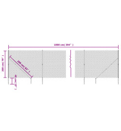 Clôture à mailles losangées avec piquet d'ancrage vert 2x10 m