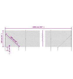 Clôture à mailles losangées avec piquet d'ancrage vert 1,6x10 m