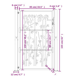 Portail de jardin 105x155 cm acier corten design de bambou