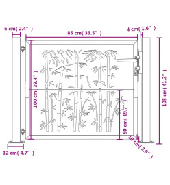 Portail de jardin 105x105 cm acier corten design de bambou