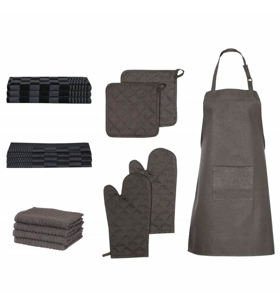 Ensemble de serviettes et gants de four porte-pots 15 pcs noir