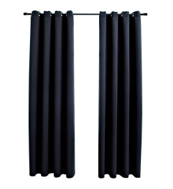 Rideaux occultants avec anneaux en métal 2 pcs Noir 140x245 cm