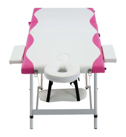 Table de massage pliable 3 zones Aluminium Blanc et rose