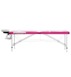 Table de massage pliable 3 zones Aluminium Blanc et rose