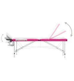 Table de massage pliable 3 zones Aluminium Blanc et rose