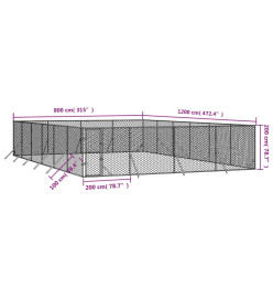 Chenil d'extérieur pour chiens argenté 8x12x2 m acier galvanisé