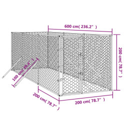 Chenil d'extérieur pour chiens argenté 2x6x2 m acier galvanisé