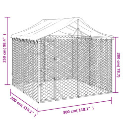 Chenil d'extérieur pour chiens avec toit argenté 3x3x2,5 m