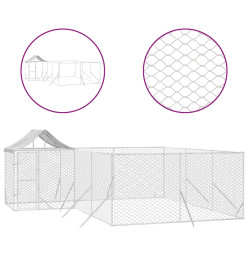 Chenil d'extérieur pour chiens avec toit argenté 6x6x2,5 m