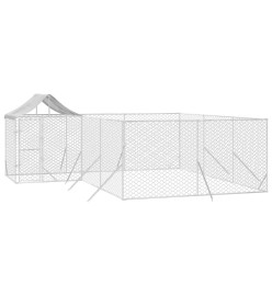 Chenil d'extérieur pour chiens avec toit argenté 6x6x2,5 m