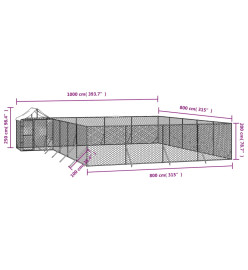 Chenil d'extérieur pour chiens avec toit argenté 10x8x2,5 m