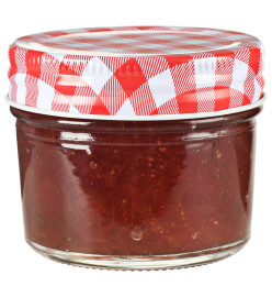 48 pcs Pots à confiture Couvercles blanc et rouge Verre 110 ml