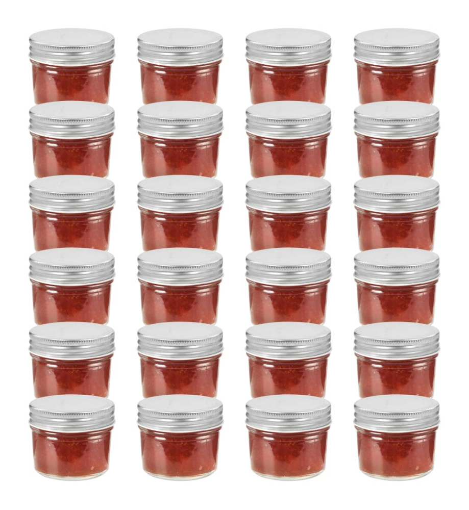 24 pcs Pots à confiture avec couvercles argentés Verre 110 ml