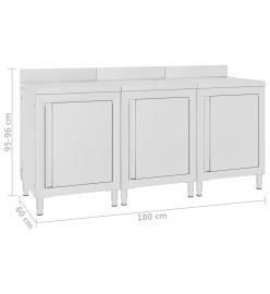 Table de travail commerciale avec armoire 180x60x96 cm Inox