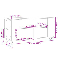 Meuble TV blanc brillant 102x34,5x43 cm bois d'ingénierie