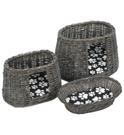 Jeu de panier pour chats 3 pcs avec coussins Gris 47x34x60 cm