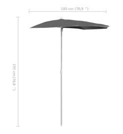 Demi-parasol de jardin avec mât 180x90 cm Anthracite