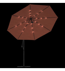 Parasol déporté avec lumières LED Terre cuite 350 cm