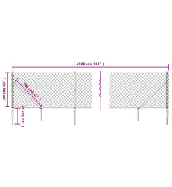 Clôture à mailles losangées avec ancrage argenté 1x25 m