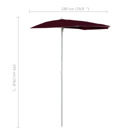 Demi-parasol de jardin avec mât 180x90 cm Rouge bordeaux