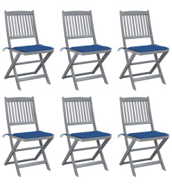 Chaises pliables d'extérieur 6 pcs avec coussins Bois d'acacia