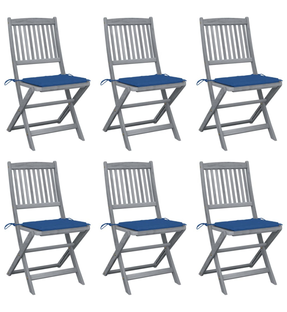 Chaises pliables d'extérieur 6 pcs avec coussins Bois d'acacia