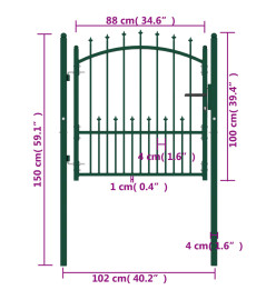 Portail de clôture avec pointes Acier 100x100 cm Vert