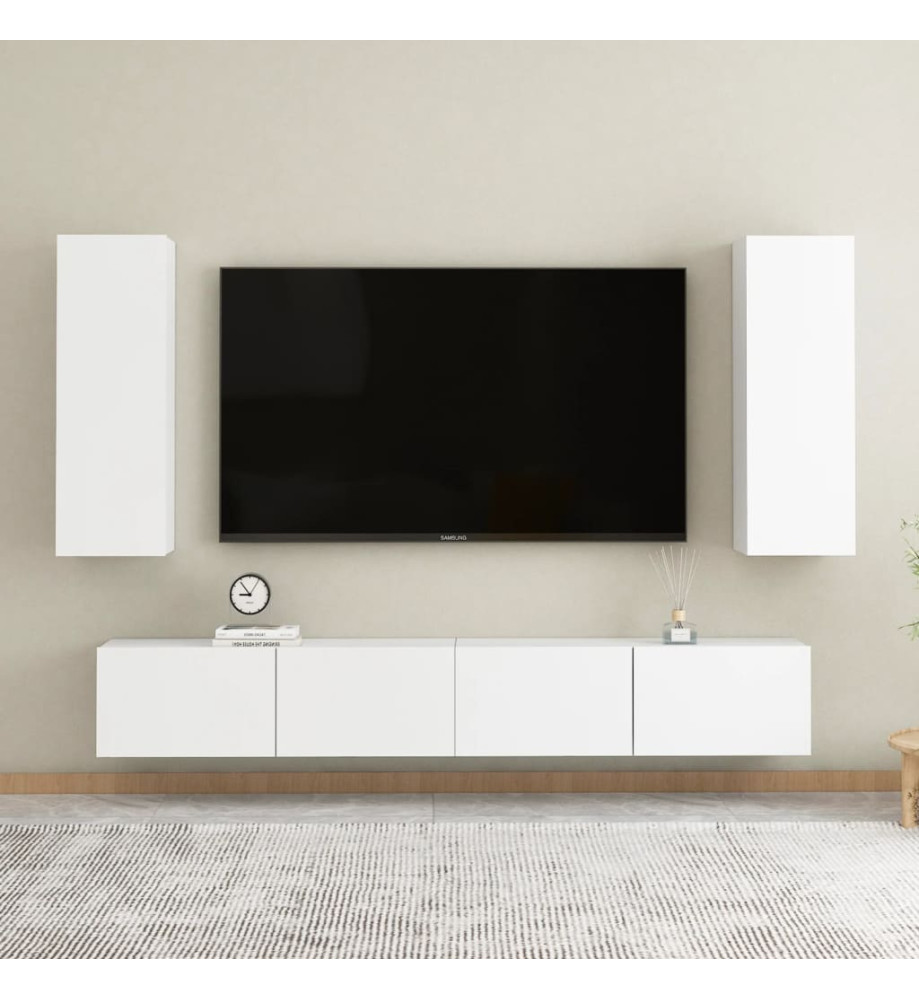 Ensemble de meubles TV 4 pcs Blanc Aggloméré