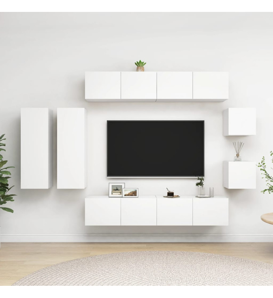 Ensemble de meuble TV 8 pcs Blanc Aggloméré