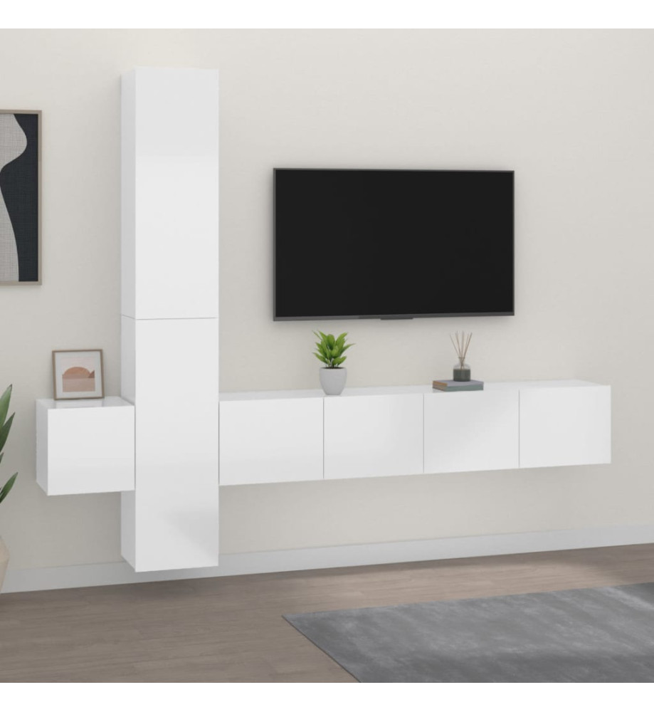 Ensemble de meubles TV 5 pcs Blanc brillant Bois d'ingénierie