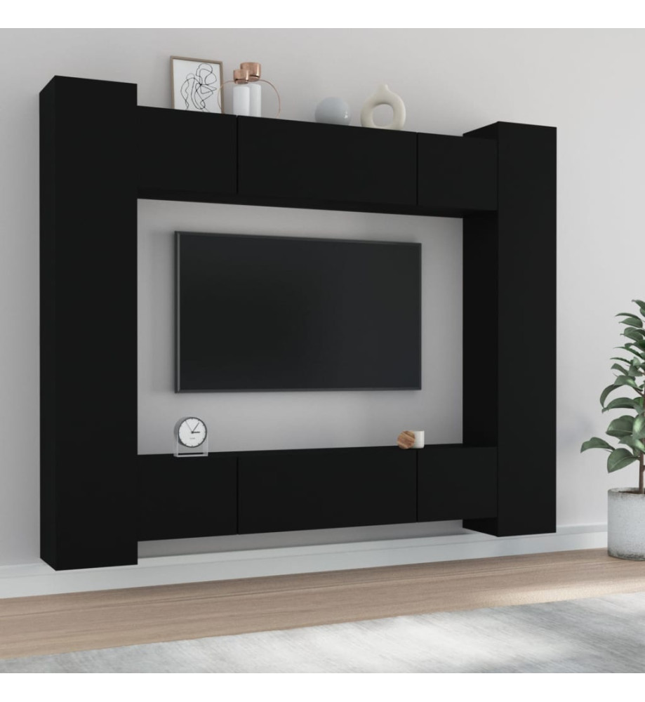 Ensemble de meubles TV 8 pcs Noir Bois d'ingénierie