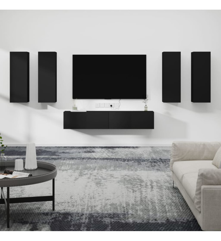 Ensemble de meubles TV 6 pcs Noir Bois d'ingénierie