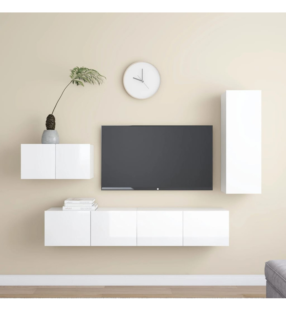 Ensemble de meuble TV 4 pcs Blanc brillant Aggloméré