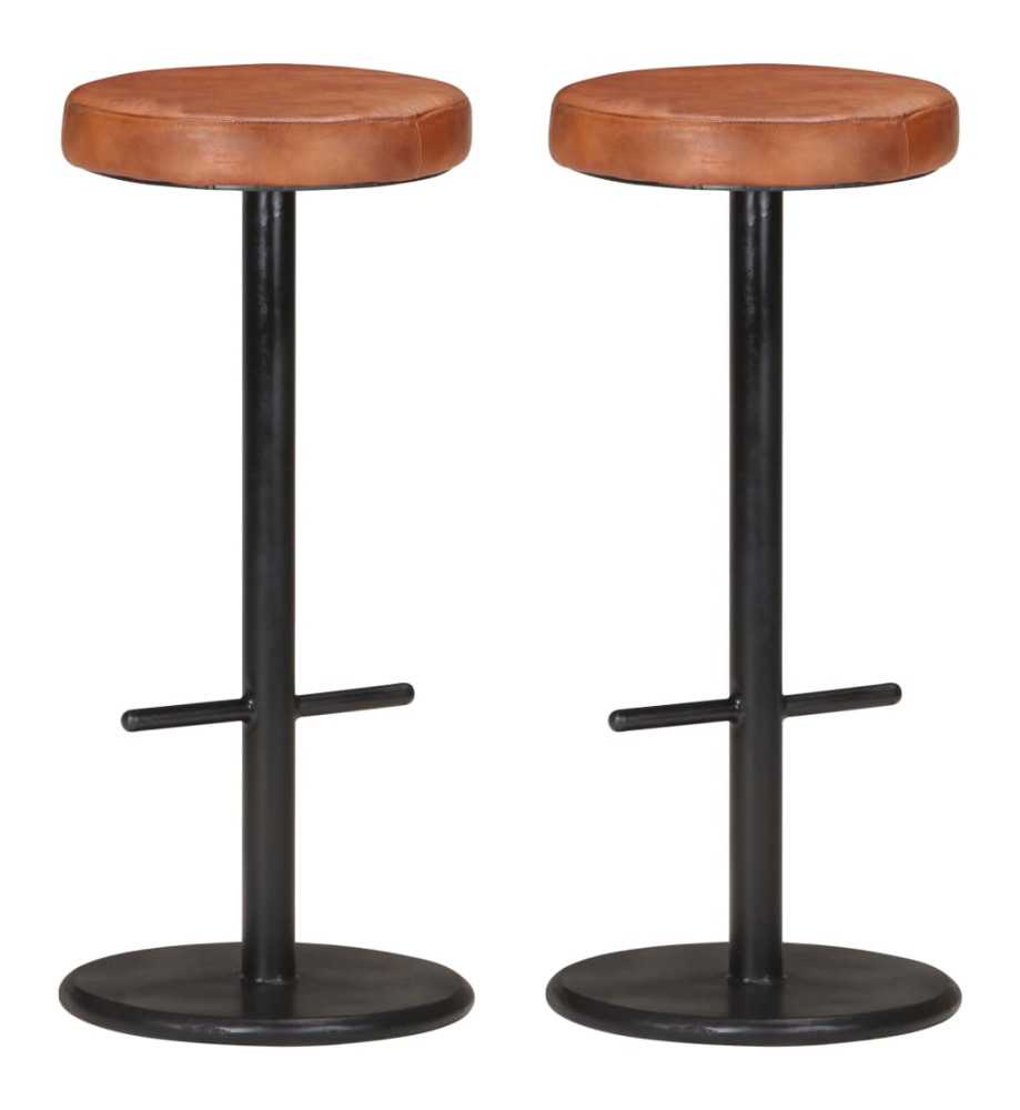 Tabourets de bar lot de 2 marron cuir véritable