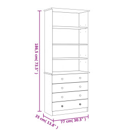 Bibliothèque tiroirs ALTA blanc 77x35x186,5cm bois massif pin