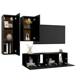 Ensemble de meuble TV 4 pcs Noir Aggloméré