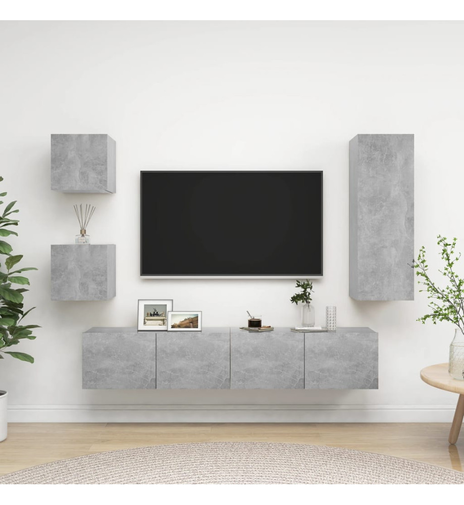 Ensemble de meuble TV 5 pcs Gris béton Aggloméré