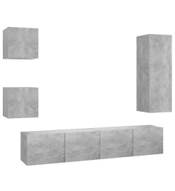 Ensemble de meuble TV 5 pcs Gris béton Aggloméré