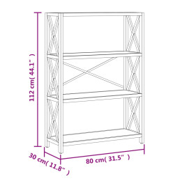 Étagère à 4 niveaux 80x30x112 cm bois de chêne massif