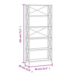 Étagère à 6 niveaux 80x30x181 cm bois de chêne massif